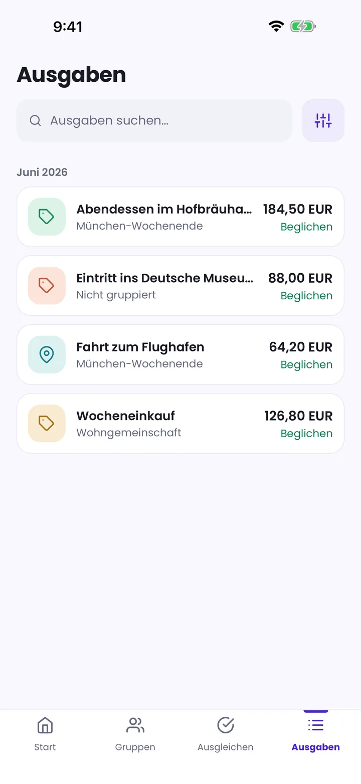 Splitceipt-Rechnungssuche mit passenden gemeinsamen Rechnungen